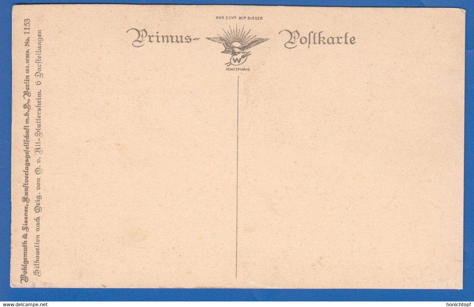 Scherenschnitt; Primus-Karte, Wohlgemuth & Lissner Nr 1153, Künstler Stuttersheim, - Scherenschnitt - Silhouette