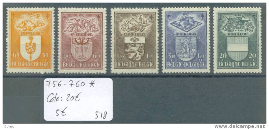 BELGIQUE  No COB 756-760 * (  Avec Charnière )          Cote: 20 € - Unused Stamps
