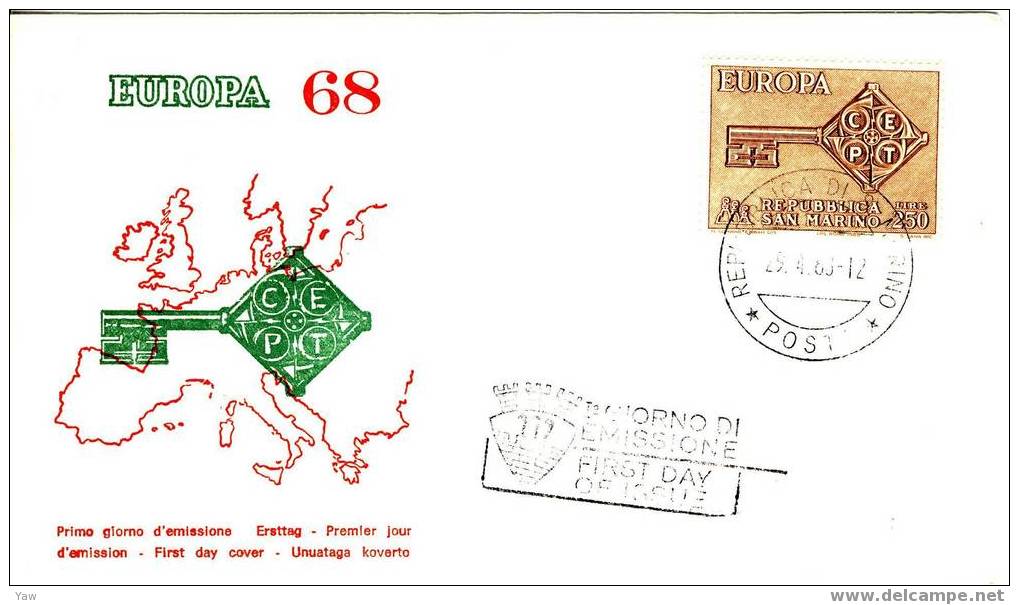 SAN MARINO FDC 1968 EUROPA - 1968