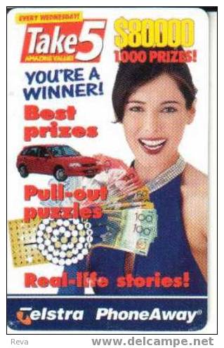 AUSTRALIA PA $5 DARK HAIRED WOMAN CAR MONEY BANKNOTE  TAKE 5  MAGAZINE  MINT REWARD CARD  600 ONLY MADE !! ED 06/02 - Australie