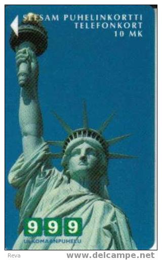 FINLAND 10 MK  STATUE OF LIBERTY   AD CARD TO CALL USA 1000 ONLY !!!!  SAVONLINNA REGION ONLY USED - Finland