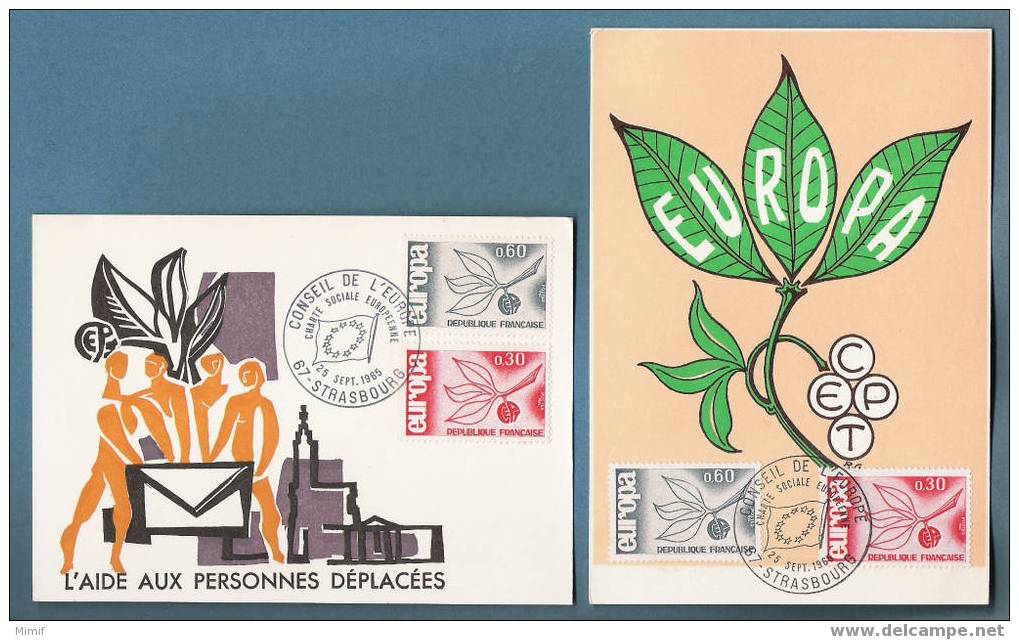 FRANCE - 2 Documents  Avec Timbres  Europa  1965 (YT 1455, 1456) + Cachets Spéciaux - 1965