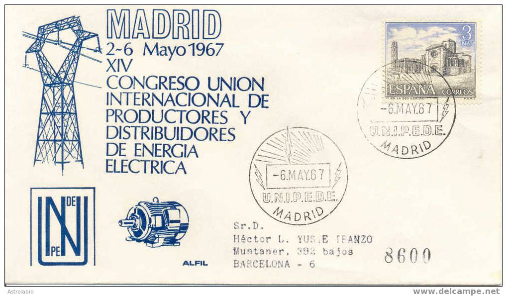 Espagne 1967 "Congreso Productores Energia Eléctrica" Recommande - Electricity