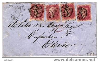 GBV047 / 1859 – Mehrfachfrankatur (multiple Franking) London-Ostende/Belgium - Lettres & Documents