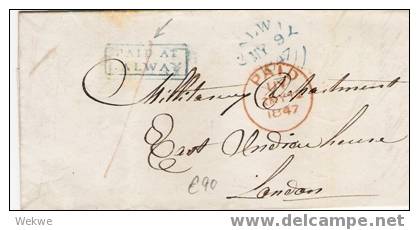 Irl104/ 1847 – Galway Nach London, Franco - Prephilately