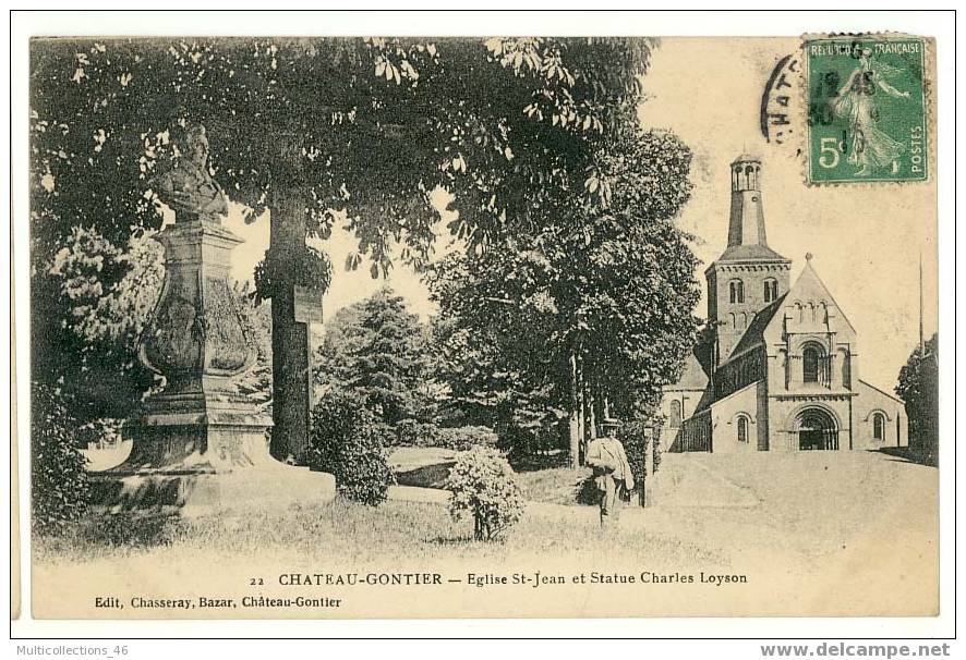 53 - CHATEAU GONTIER - Eglise St-Jean Et Statue Charles Loyson. - Chateau Gontier