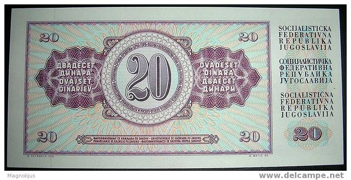 Yugoslavia,Bancnote,20 Dinars,1978.,Paper,Money - Yougoslavie