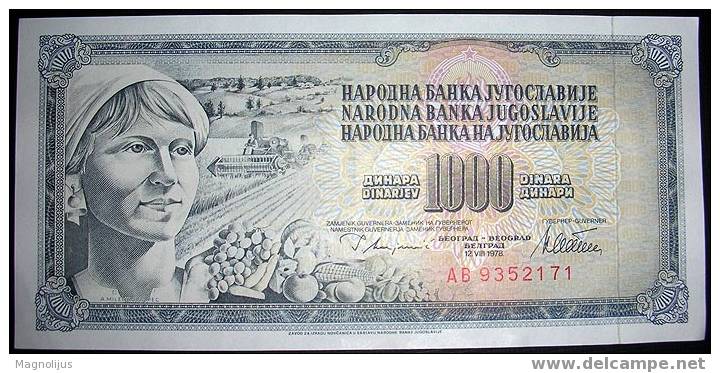 Yugoslavia,Bancnote,1000 Dinars,1978.,Paper,Money - Jugoslawien