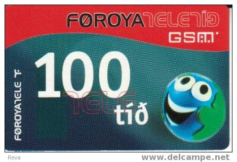 FAROE ISLANDS  100 KR   CARTOON  EARTH  FACE   GSM  MOBILE    SCARCE - Färöer I.