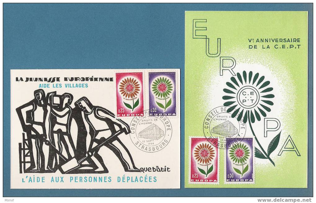 FRANCE -  2  Doc.  Avec Timbres  Europa  1964 (YT 1430, 1431) + Cachets Spéciaux - 1964