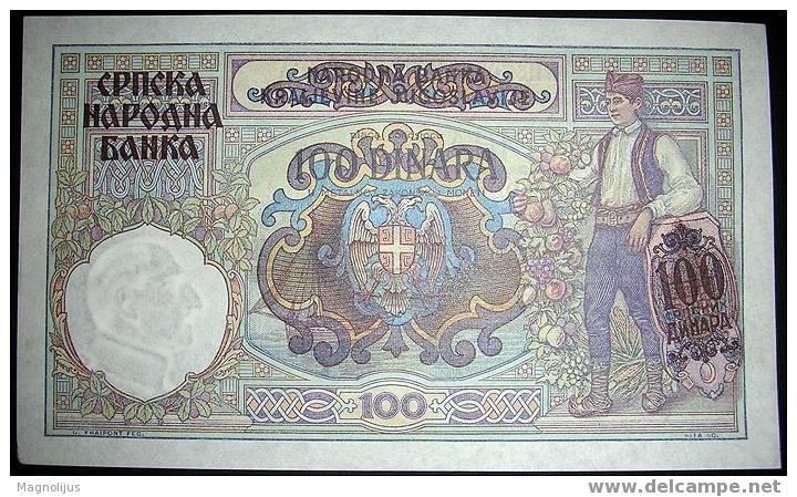 Serbia,Banknote,100 Dinars,Ocupation,WWII,1941.,Overprinted,Paper,Money - Jugoslawien