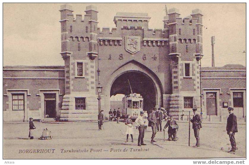 BORGERHOUT = Porte De Turnhout + Tram - Belle Carte Très Animée (1910) - Autres & Non Classés