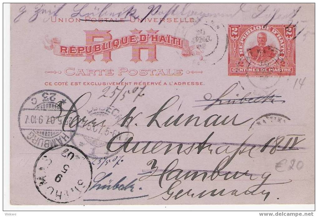 Ha015 /  HAITI - Ganzsache 1907 – Nach Hamburg Mit Weiterleitung Lübeck - Haiti