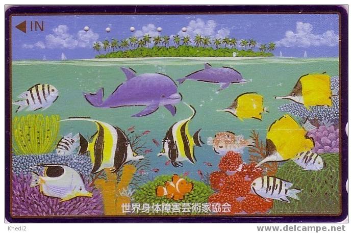 Télécarte Japon / 110-176205 - Animal DAUPHIN & POISSON Peinture - DOLPHIN & FISH Japan Phonecard  - DELFIN & FISCH - 01 - Delfines