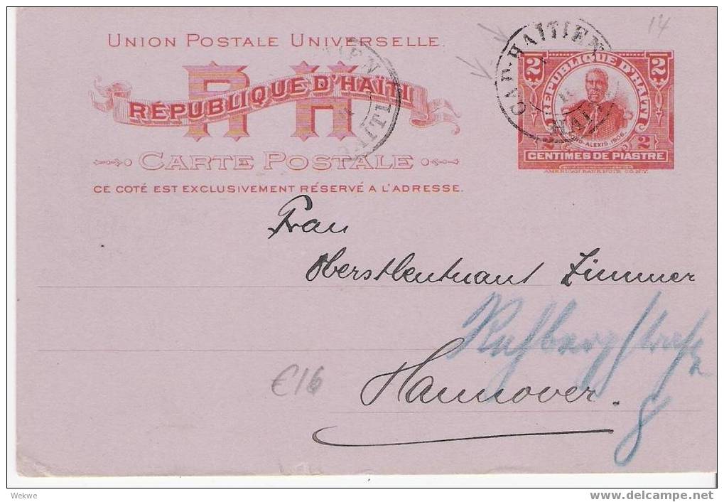 Ha023/  HAITI - Präsidentenganzsache – 1916 – Cap Haitien Nach Hamburg (Brief, Cover, Lettre) - Haití