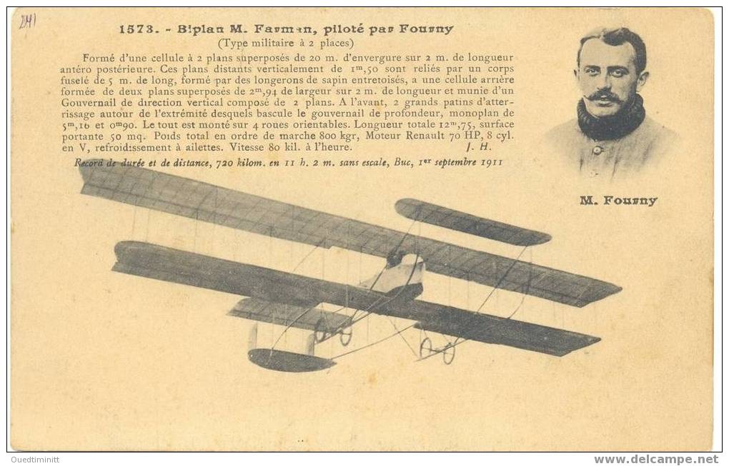 Biplan M.Farman , Piloté Par Fourny/type Militaire à 2 Places. - ....-1914: Précurseurs