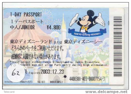 Disney Passport Entreecard TOKYO DISNEYLAND 1-day Passport (62) - Disney