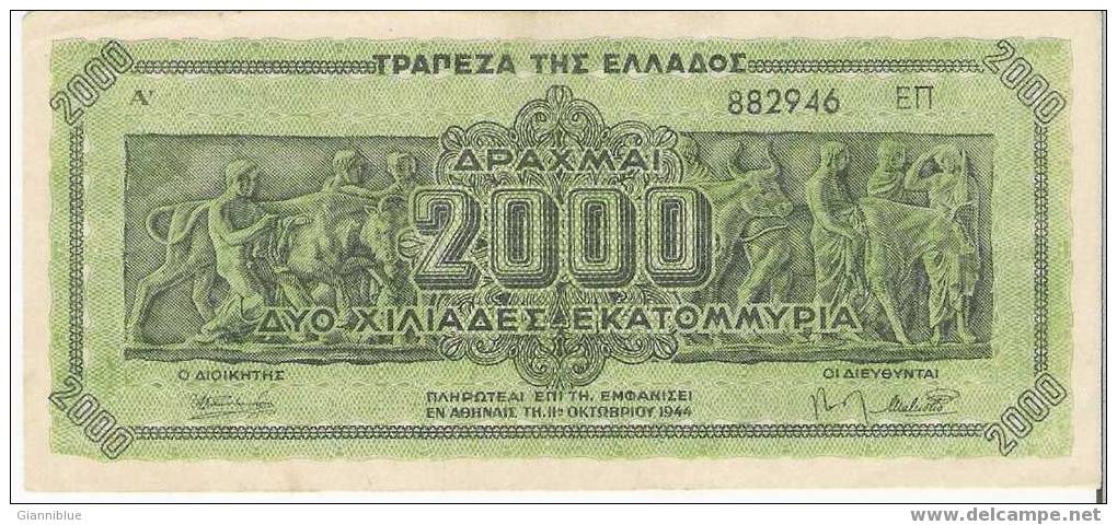 Greece - Banknote/Billet De 2.000 Drachmas 1944 - Greece