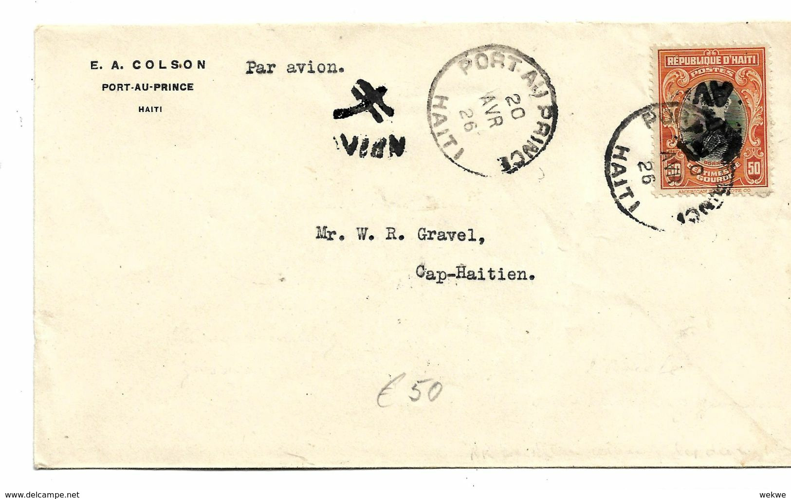 Ha029/  HAITII - Flugbrief 1926 - Inlandroute (cover, Lettre) - Haiti