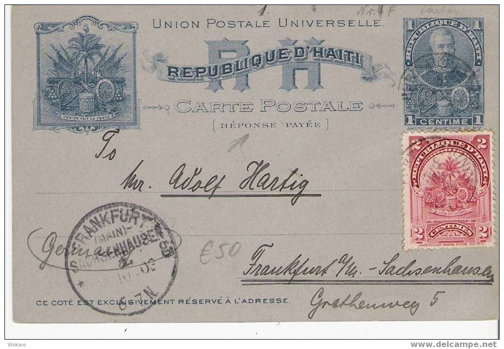 Ha032/  HAITI  - Ganzsache Mit Zusatzfrankatur 1903 Nach Frankfurt A.M.,  Deutschland - Haiti