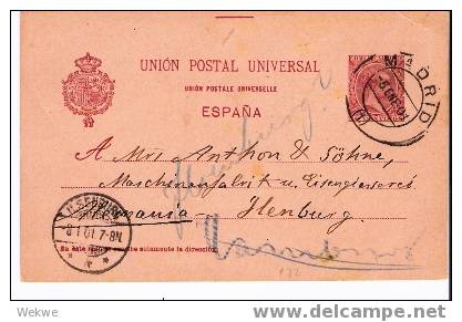 EE037a/-/SPANIEN -  Ganzsache  Madrid 1901 – Nach Deutschland – Rückseitiger Zudruck Ventura De La Vega - 1850-1931