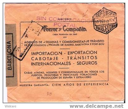 Ep179 /Spanien, Firmrnbrief  Barcelona- 1944 In Die Schweiz, Rücksendung (Devuelva A Remitente, Sin Comunication Postal) - Briefe U. Dokumente