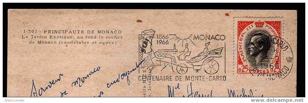 Flamme Monaco "1866 1966 Centenaire De Monte Carlo" Scotem MC N°25 Du 01/01 Au 30/04/1966 - Marcophilie