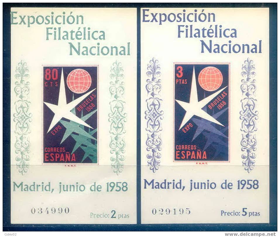 ES1222-L1701THC.España .Spain.Espagne.HOJITAS DE BRUSELAS1958 (Ed 1222/3**) Sin Charnela LUJO - Hojas Conmemorativas