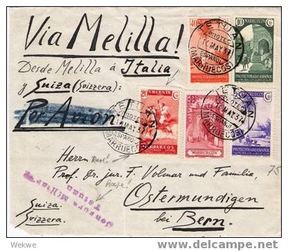 Spm007 /-/SPANIEN -  MAROKKO - Tetuan – 1937 – Expressbrief-Vorderseite –mit Zensur In Die Schweiz, Via Italien - Spanisch-Marokko