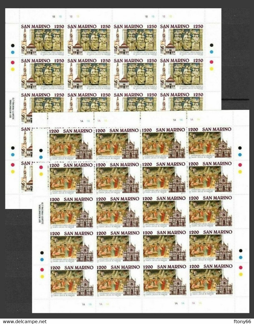 1995 San Marino 2 Minifogli / Minisheets "Basilica Santa Croce Firenze" - Sassone Nn. 1452/1453 MNH** - Blocchi & Foglietti