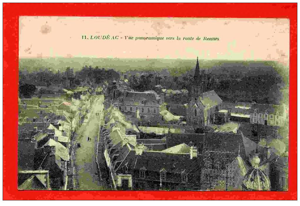 LOUDEAC 1920 VUE PANORAMIQUE VERS LA ROUTE DE RENNES EGLISE CARTE EN  BON ETAT - Loudéac