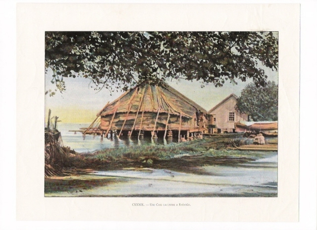 TAHITI  /  UNE CASE LACUSTRE A RAÏATEA  ( Photo-gravure Aquarellée Fin XIXème ) - Tahiti