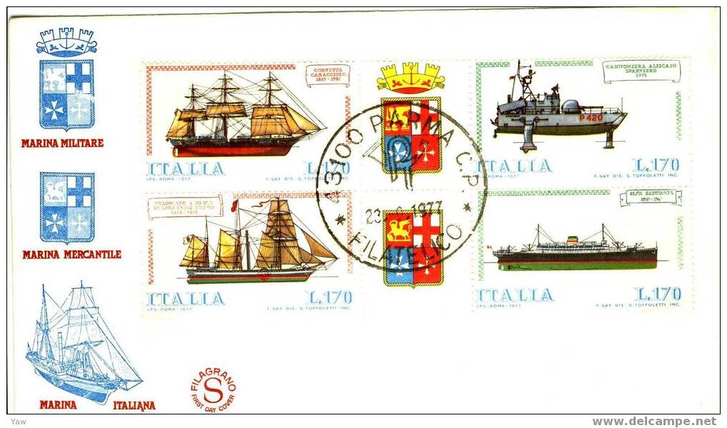 ITALIA FDC "FilagranoS" 1977  COSTRUZIONI NAVALI ITALIANE, BLOCCO - Autres (Mer)