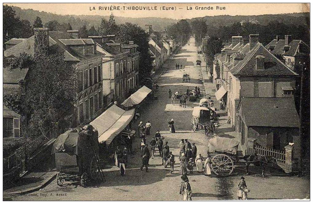 27 LA RIVIERE THIBOUVILLE Grande Rue, Jour De Foire, Marché, Diligence, Attelages, Ed Acard, 1912 - Pont-de-l'Arche