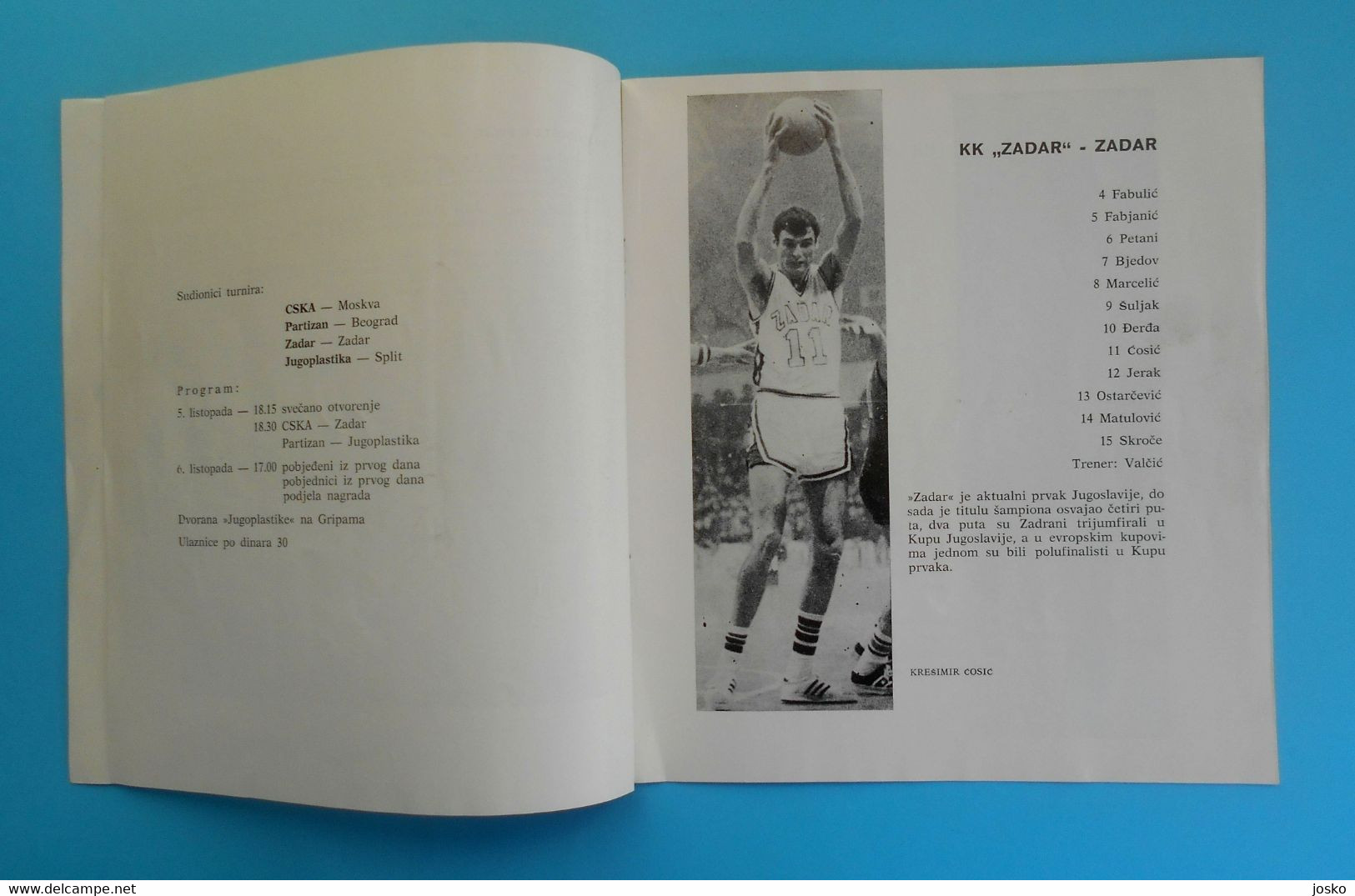INTERNATIONAL BASKETBALL TOURNAMENT 1974 SPLITofficial programme CSKA Moscow * basket-ball pallacanestro baloncesto RRR