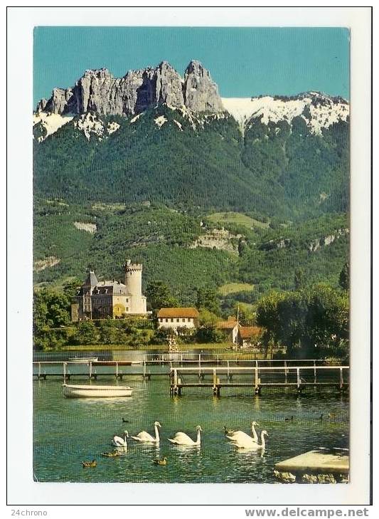 Lac D´ Annecy: Le Chateau De Duingt Et Les Dents De Lanfon, Cygne (07-1310) - Duingt