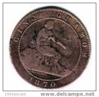 M 118 - CINCO CENTIMOS 1870 Om - Espagne - -  Colecciones