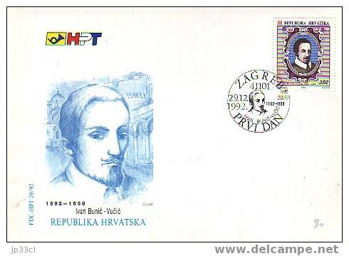 FDC "400e Anniversaire De La Naissance De Ivan Bunic - Vucic", Zagreb, 29/12/1992 - Croatie