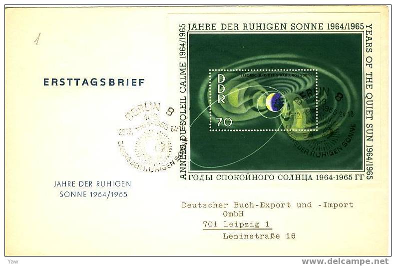 DDR 1964 FDC ANNI DELLA CALMA SOLARE 1964/65. 3 BF SU 3 BUSTE FORMATO: 19,5 X 12,5 CM - Europe