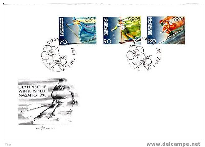 LIECHTENSTEIN FDC 1997 GIOCHI OLIMPICI INVERNALI A NAGANO 1998, SERIE COMPLETA - Hiver 1998: Nagano