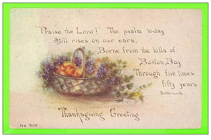 THANKSGIVING GREETING - CARD TRAVEL IN 1917 - P.A. OWEN CO - - Giorno Del Ringraziamento