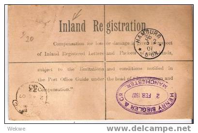GBE037 / Inland-Ganzsache Mit Zusatzmarke Per Einschreiben N. Hamburg 1907 - Briefe U. Dokumente