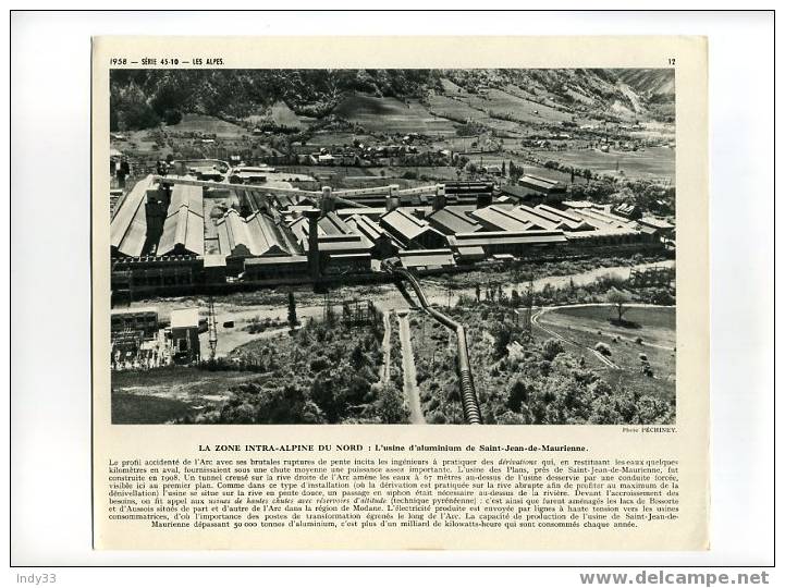 - LA ZONE INTRA-ALPINE DU NORD : L´USINE D´ALUMINIUM DE SAINT-JEA. REPRO DE PHOTO . LA DOCUMENTATION PHOTOGRAPHIQUE 1958 - Autres & Non Classés