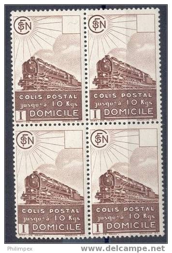 FRANCE, RAILWAY STAMPS, 3 FRANCS 1941, MINT NEVER HINGED BLOCK OF 4  **! - Neufs