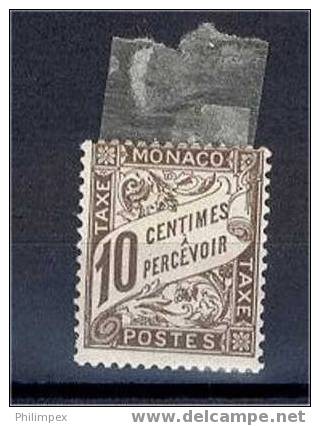 MONACO, RARE 10 CENTIMES TAXE FROM 1909, UNUSED HINGED - Strafport