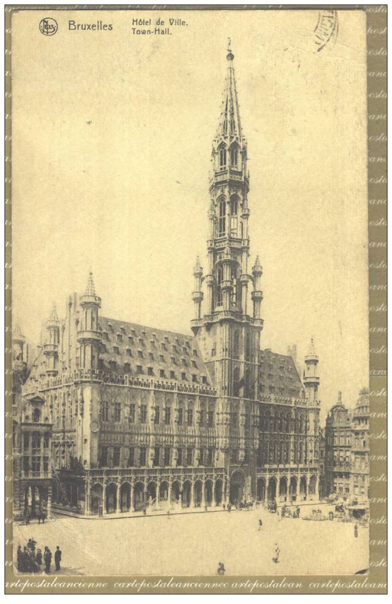 BRUXELLES BRUSSELS Postée 1920 HOTEL VILLE MAIRIE TOWN HALL ¤ BIBLIOTHEQUE Des GARES  BELGIQUE C5714 - Chemins De Fer, Gares