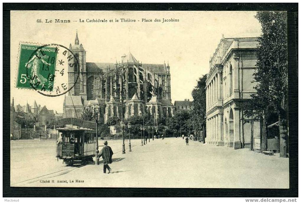 72 - LE MANS - La Cathédrale Et Le Théatre Place Des Jacobins - ANIMÉE - Le Mans