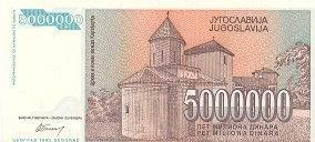 YOUGOSLAVIE  5 000 000 Dinara Daté De 1993   Pick 132   ****BILLET  NEUF**** - Jugoslawien