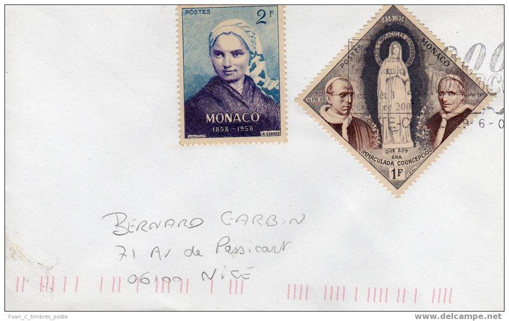 MONACO LETTRE BERNADETTE SOUBIROUS - Marcophilie