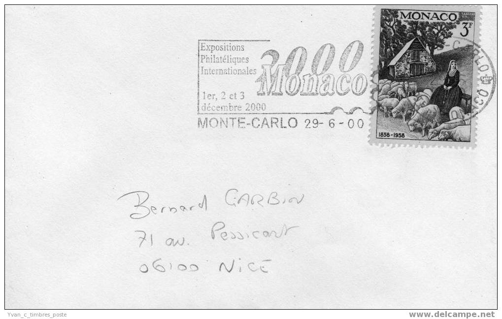 MONACO LETTRE BERNADETTE SOUBIROUS - Marcophilie